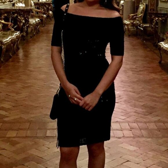 Black Velvet Off-the-shoulder Midi Dress - Picture 1 of 4